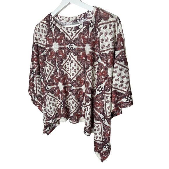 ASOS Brown Red Paisley Poncho Blouse Size 14 Boho Fall - Picture 8 of 8